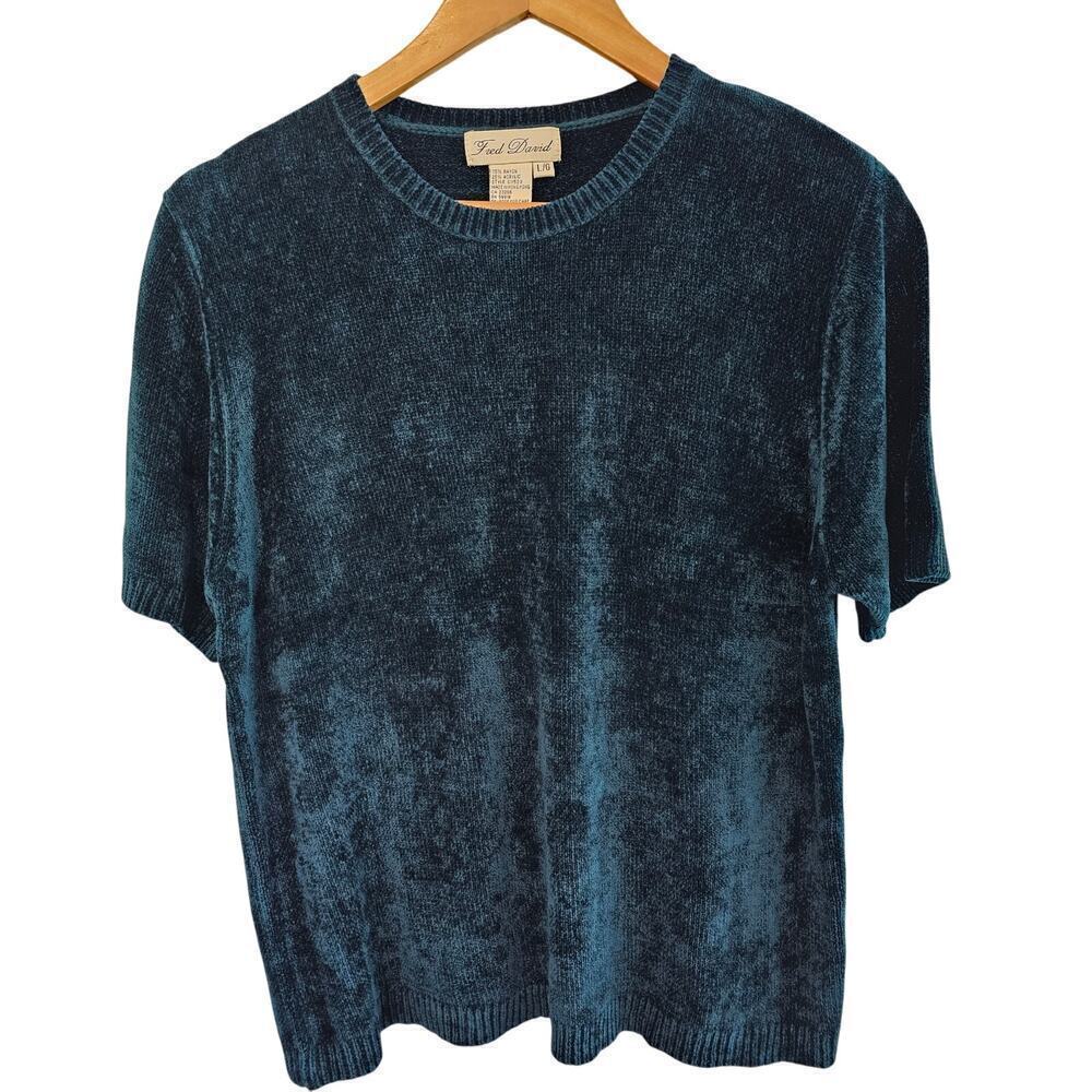 Fred David Vintage Y2K Sweater Womens Large Blue Knit Boho Retro Soft Indie Cozy